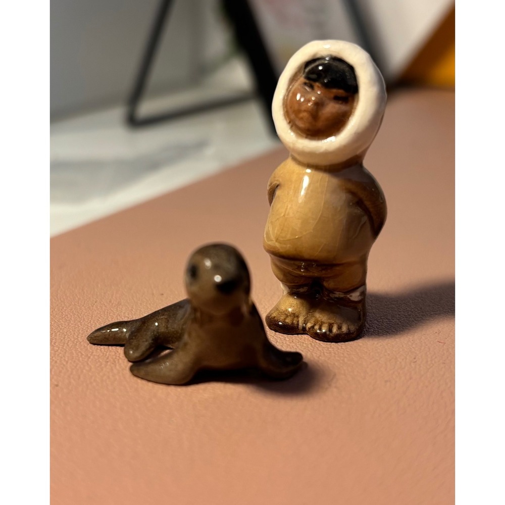 Vintage Hagen-Renker Miniature Eskimo Child and Seal Figurine